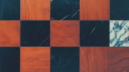 Checkerboard pattern with wood and marble tiles for interior design and decorationの素材