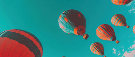 Colorful hot air balloons floating in the sky creating a vibrant seamless patternの写真素材