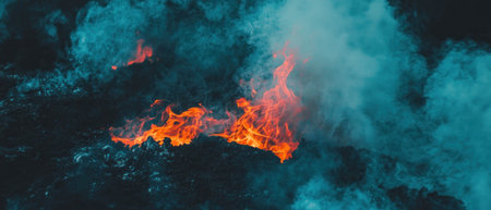 Background texture of fiery flames on a dark surface with dynamic movement and shadowsの素材