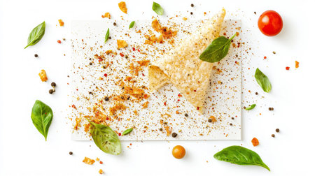 Culinary creativity with seasoned cheese crackers, basil, and cherry tomatoesの素材