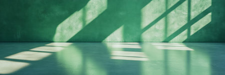 Deep forest green wall texture with glossy finish and sunlit shadowsの素材