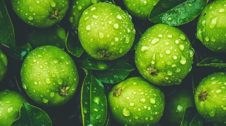 Fresh guava with water droplets texture for nature and fruit-themed designsの素材