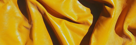 Golden yellow leather with fine grain and bright highlights perfect for creative bannersの素材