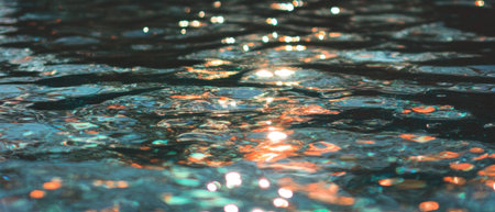 Abstract light reflections create a mesmerizing overlay texture on water surfaceの素材