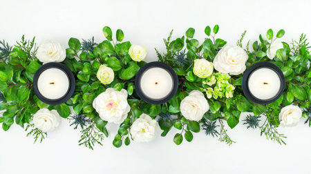 Elegant wildflower centerpiece with candles for home decor and special occasionsの素材