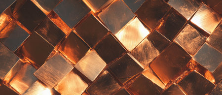 Luxurious bronze diamond tiles showcase a metallic sheen in an art deco settingの素材