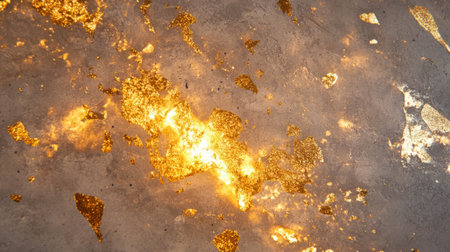 Metallic gold pigment accents on concrete surface for design and decorの素材