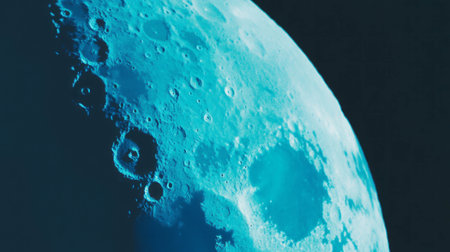 Lunar surface in cyan hue: abstract texture and chaotic patternsの素材