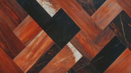 Geometric design with diamond pattern in wood and marble texturesの素材