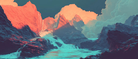 Dramatic canyon landscape with vibrant colors and striking textures in the shadows