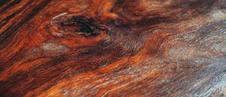 Polished mahogany surface showcasing rich colors and intricate grain patterns for interior designの素材