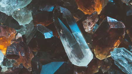 Mesmerizing quartz texture with inclusions and colorful chaotic arrangementの素材