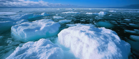 Vast arctic tundra covered in snow and ice under a clear blue sky