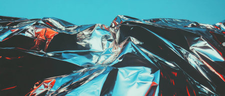 Metallic foil overlay texture with vibrant reflections showcasing dynamic surfaces and colorsの素材