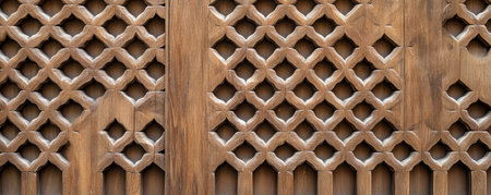 Intricate carved wooden lattice pattern for decorative design and architectural inspirationの素材