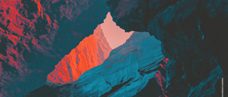 Dramatic canyon walls in rich colors captured from a top view perspectiveの写真素材