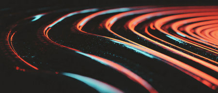 Glowing neon lines create a mesmerizing abstract overlay texture with vibrant colorsの素材