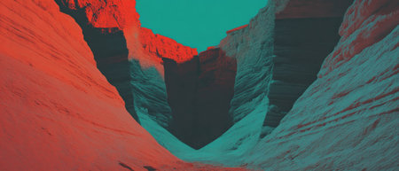 Cinematic view of colorful rock formations in a dramatic canyon landscapeの素材