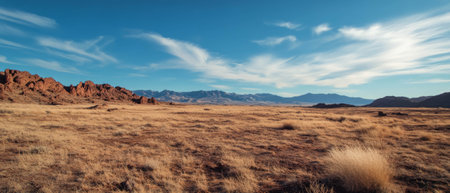 Dry cracked earth and arid textures showcase vast landscape beneath blue skyの素材