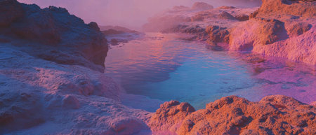 Vibrant hot springs with colorful mineral deposits in a geothermal settingの素材