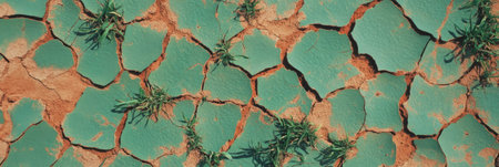 Short uneven grass texture featuring patches of green and brown in a dry landscape from aboveの素材