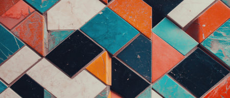 Colorful geometric tile background showcasing vivid patterns and dynamic designsの素材