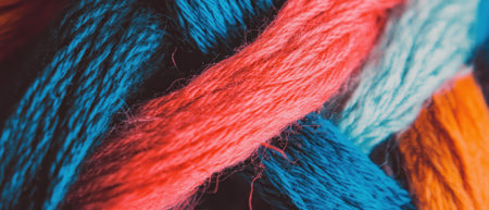 Colorful thread patterns create a vibrant textile overlay for artistic designsの素材