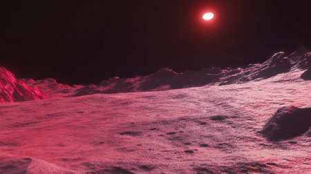 Surreal moonlit maroon landscape with chaotic texture in abstract styleの素材