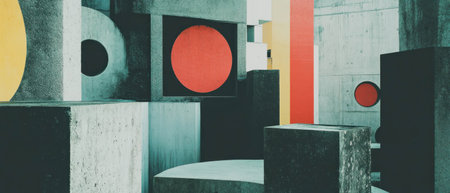 Unique overlay texture featuring abstract geometric shapes in vivid colors and formsの素材