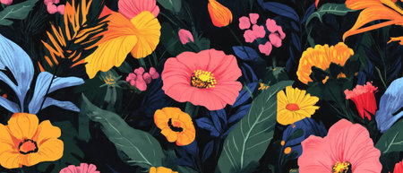 Cheerful floral overlay texture featuring vibrant colorsの素材