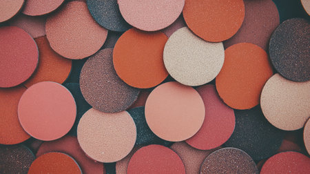 Assorted sandpaper discs and pads in chaotic arrangementの素材