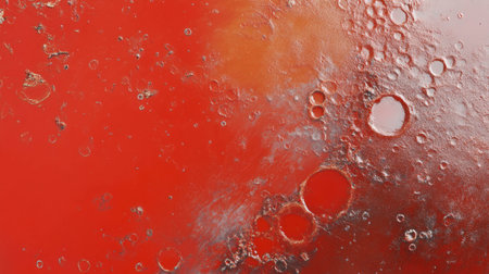 Lunar surface abstraction with red texture and chaotic crater patternsの素材