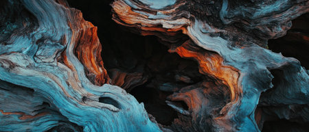 Abstract patterns showcasing the beauty of driftwood texture in vivid colors during sunsetの素材