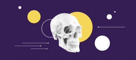 Abstract conceptual skull with geometric elements on purple background for modern designのイラスト素材