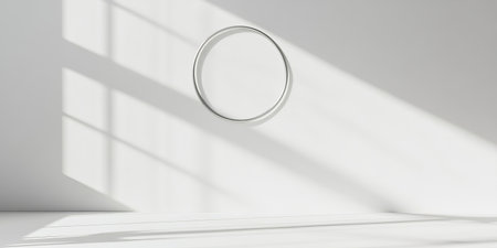 Banner with contrasting empty space surrounded by steel rings in a minimalist setting with clean...