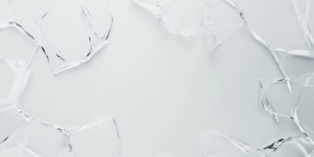Frosted glass shards encircle a clean, contrasting empty space inviting creativity and inspirationの写真素材