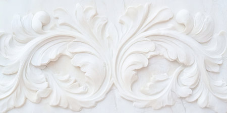 Elegant alabaster carvings frame a contrasting empty space, highlighting exquisite craftsmanship and design details for decorative useの写真素材