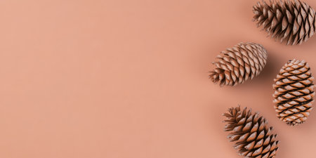 Spruce cones arranged on a clean background creating a natural aesthetic for seasonal decoration or...