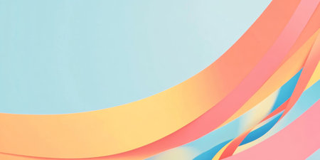 Brightly colored decorative banner with curled ribbons and ample empty space for messages or designsの素材