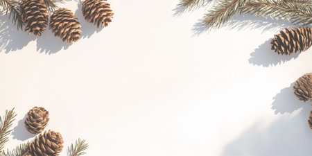 Banner featuring spruce cones with empty contrast space for seasonal decoration and messaging