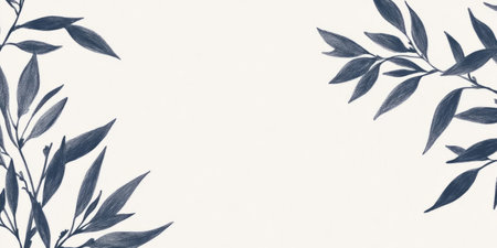 Elegant banner design featuring willow twigs around a contrasting empty space ideal for invitations or announcementsの写真素材