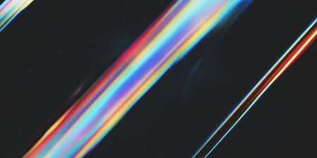 Rainbow glare texture against a dark background with vibrant colors and striking contrastsの素材