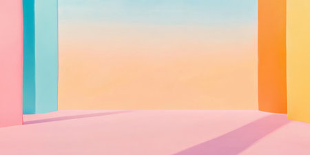 Brightly colored banner with clay sculptures showcasing vibrant design elements in an artistic displayの素材