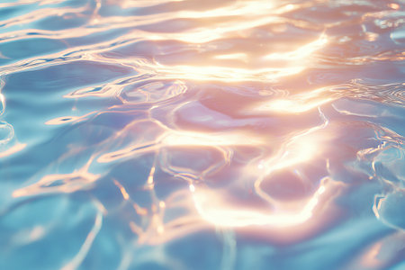 Hazy light reflections dancing on water surface at sunset creating a tranquil ambianceの写真素材