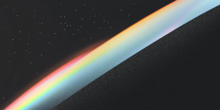 Vibrant rainbow glare texture creating a stunning contrast against a deep black background in abstract artの素材