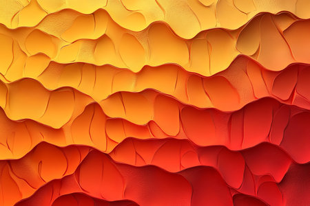 Molten lava-like gold texture with vibrant layers of orange and red against a smooth surfaceの写真素材