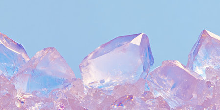 Bright banner featuring opal chips against a clear blue backdrop creating an inviting contrast with empty spaceの写真素材
