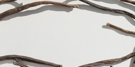 Banner featuring dried vanilla pods framing a contrasting empty space for design or text