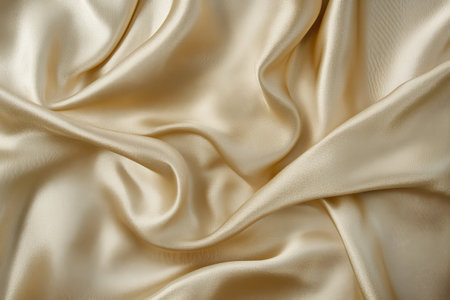 Smooth silky texture of matte gold finish fabric ideal for elegant designs and luxurious fashion applicationsの写真素材