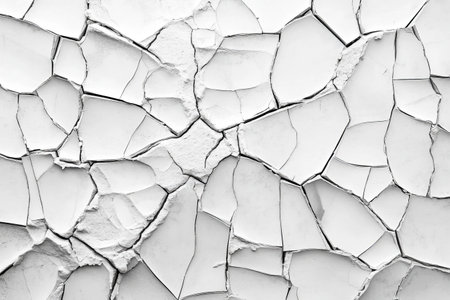 Shattered tempered glass texture featuring intricate cracks and patterns in a monochromatic styleの写真素材